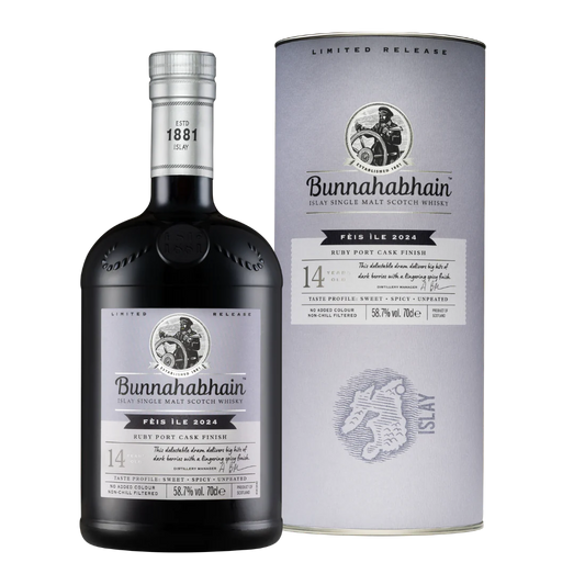 BUNNAHABHAIN SCOTCH SINGLE MALT RUBY PORT CASK FINISH FEIS ILE 2024 14YR 700ML LIQ