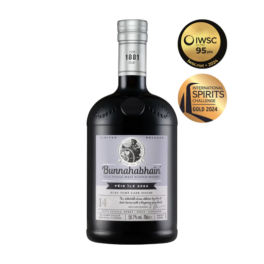 BUNNAHABHAIN SCOTCH SINGLE MALT RUBY PORT CASK FINISH FEIS ILE 2024 14YR 700ML LIQ