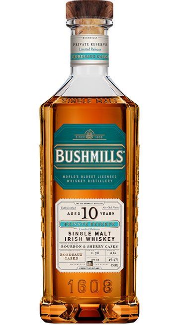 BUSHMILLS WHISKEY SINGLE MALT BOURDEAUX CASKS PRIVATE RESERVE LIMITED RELEASE IRISH 10YR 750ML LIQ
