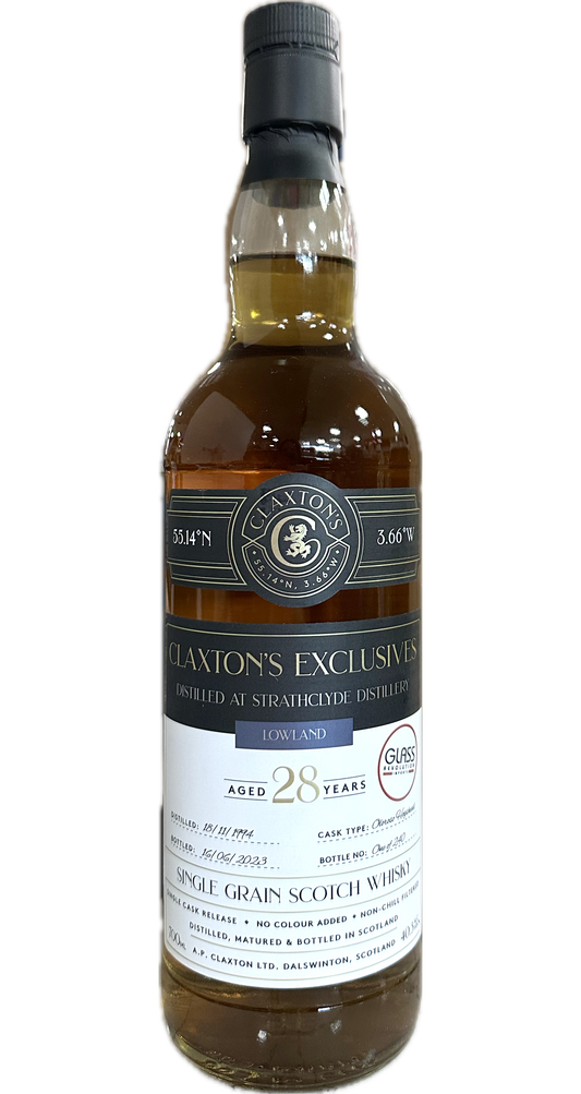 CLAXTONS EXCLUSIVES SCOTCH SINGLE GRAIN DISTILLED AT STRATHCLYDE LOWLAND 28YR 700ML LIQ
