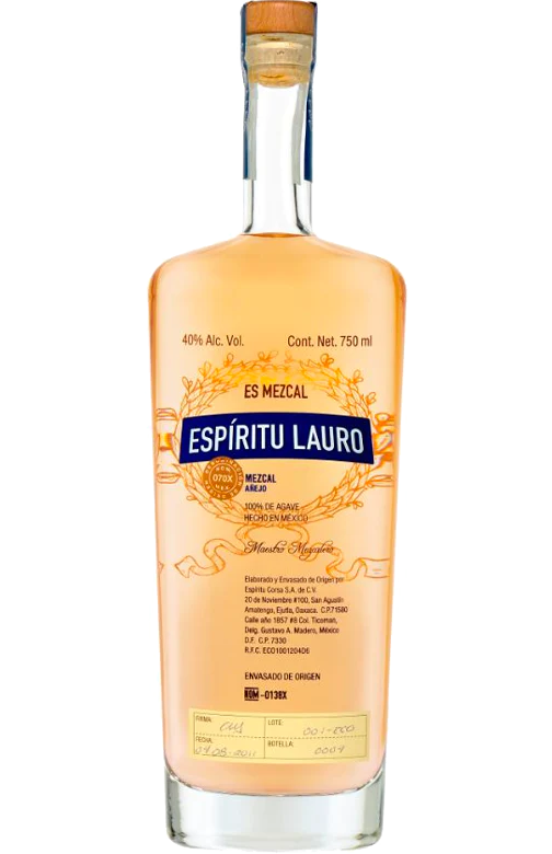 ESPIRITU LAURO MEZCAL ANEJO ARTESANAL ENSAMBLE ESPADIN Y KARWINSKII MEXICO 750ML LIQ