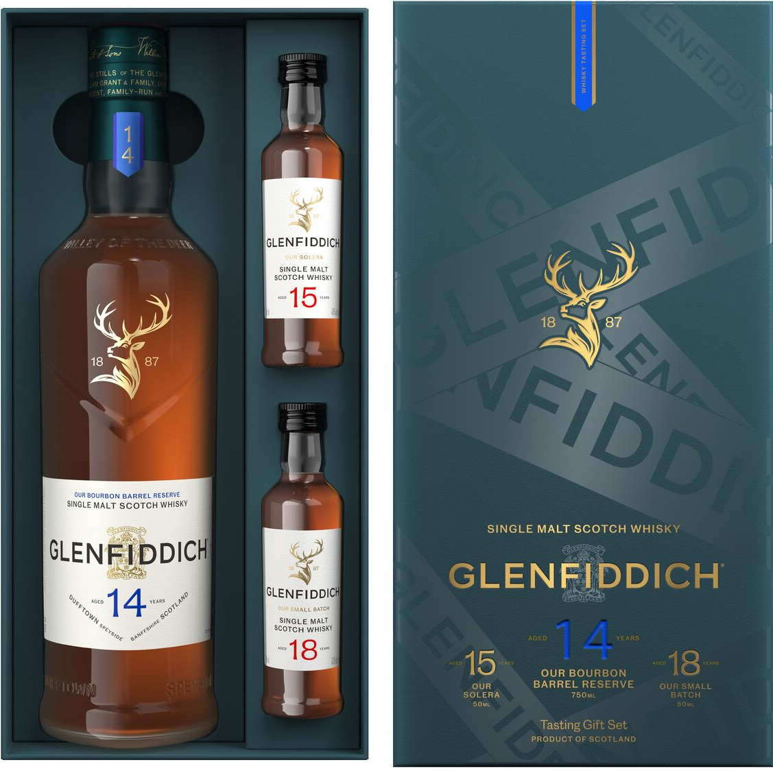 GLENFIDDICH SCOTCH SINGLE MALT BOURBON BARREL RESERVE GIFT BOX 14YR 750ML