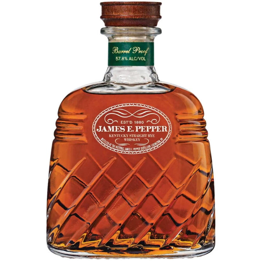 JAMES E PEPPER WHISKEY RYE BARREL PROOF DECANTER  KENTUCKY 750ML