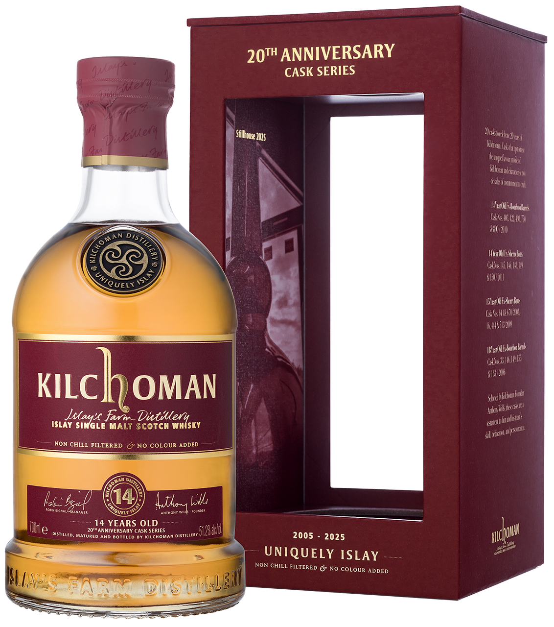 KILCHOMAN SCOTCH SINGLE MALT 20TH ANNIVERSARY CASK SERIES EX BOURBON ISLAY CASKS 14YR 750ML LIQ