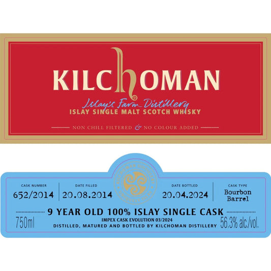 KILCHOMAN SCOTCH SINGLE MALT SINGLE CASK RELEASE IMPEX CASK EVOLUTION 02/2024 ISLAY 9YR 750ML LIQ
