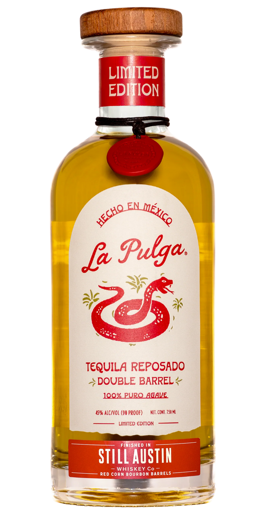 LA PULGA TEQUILA REPOSADO DOUBLE BARREL LIMITED EDITION FINISHED IN STILL AUSTIN RED CORN BOURBON BARRELS 750ML LIQ