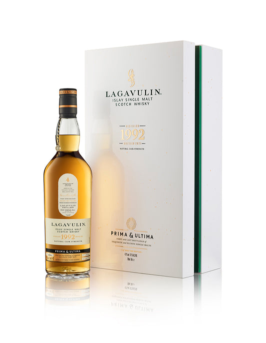 LAGAVULIN SCOTCH SINGLE MALT NATURAL CASK STRENGTH PRIMA & ULTIMA DISTILLED IN 1993 28YR 700ML LIQ