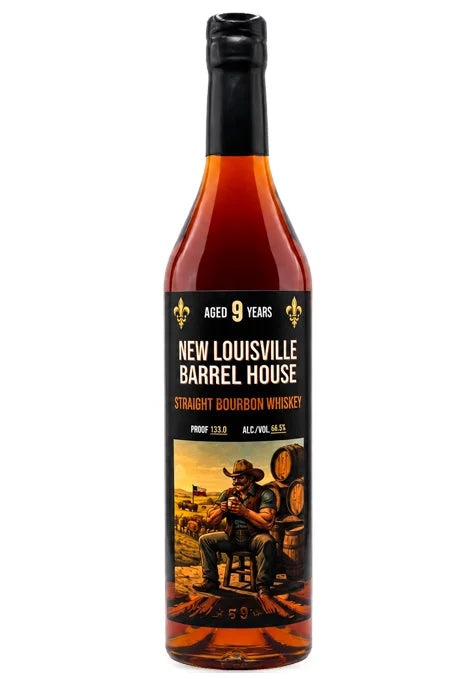 NEW LOUISVILLE BARREL HOUSE BOURBON "TEXAS CAPPUCINO" 133PF KENTUCKY 9YR 750ML