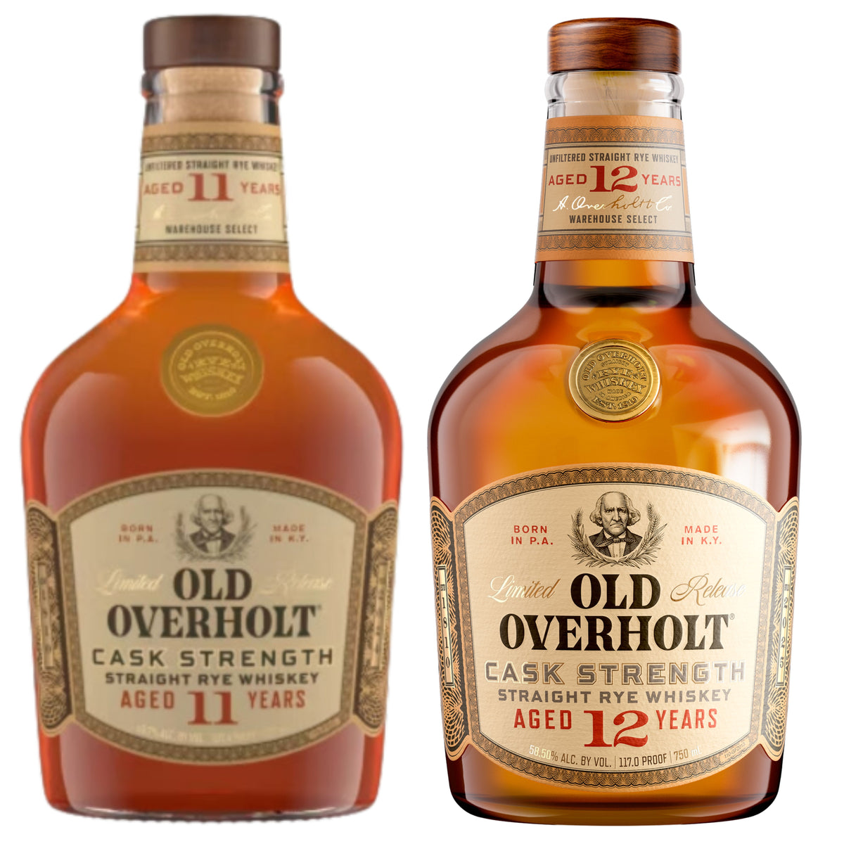 Old Overholt Whiskey Rye Cask Strength 11YR & 12YR 2 Bottle Bundle