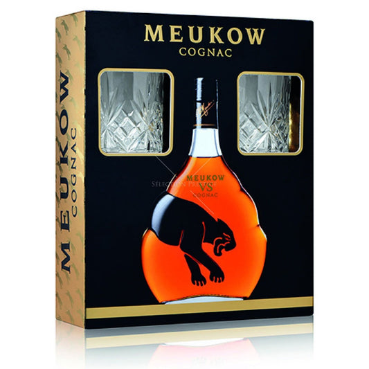 MEUKOW COGNAC VS FRANCE GIFT PACK W/ GLASSES 750ML Spirits