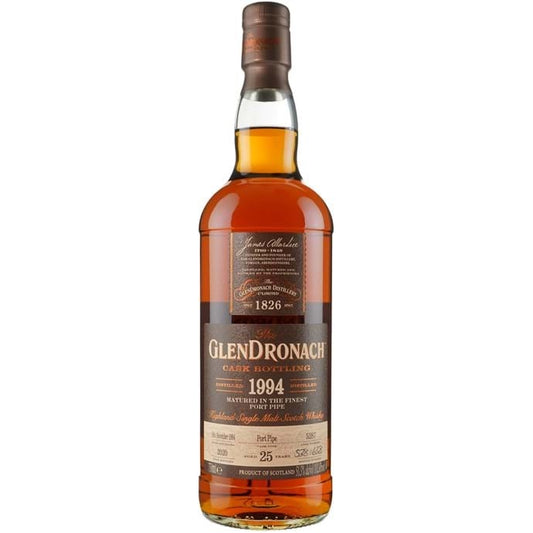 GLENDRONACH SCOTCH SINGLE MALT MATURED IN PORT PIPE CASK STRENGTH 1994 25YR 750ML Spirits