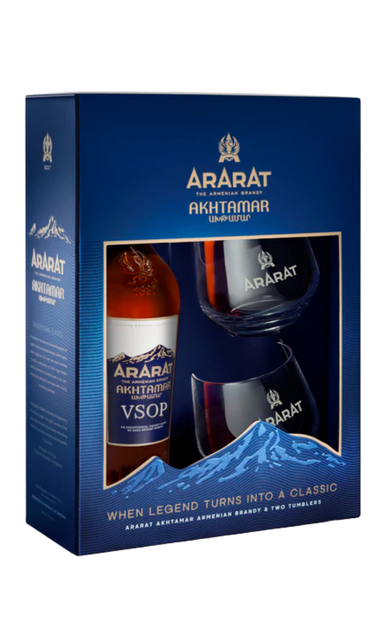 ararat akhtamar gift set with 2 glasses