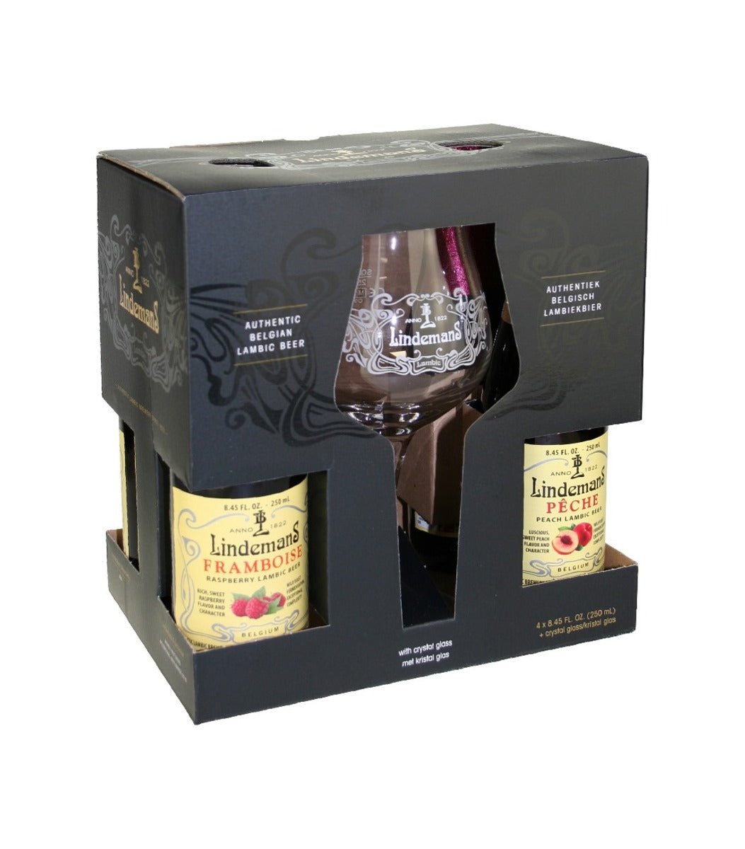 LINDEMANS LAMBIC BEER VARIETY PACK WITH GLASS BELGIAN 4X250ML