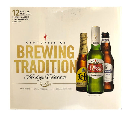 CENTURIES OF BREWING TRADITION HERITAGE COLLECTION (6 STELLA ARTOIS, 3 HOEGAARDEN, 3 LEFFE) 12X12OZ BOT