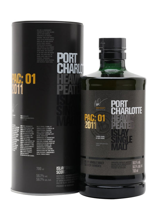 BRUICHLADDICH PORT CHARLOTTE SCOTCH SINGLE MALT ISLAY HEAVY PEATED PAC 01 2011 750ML Spirits