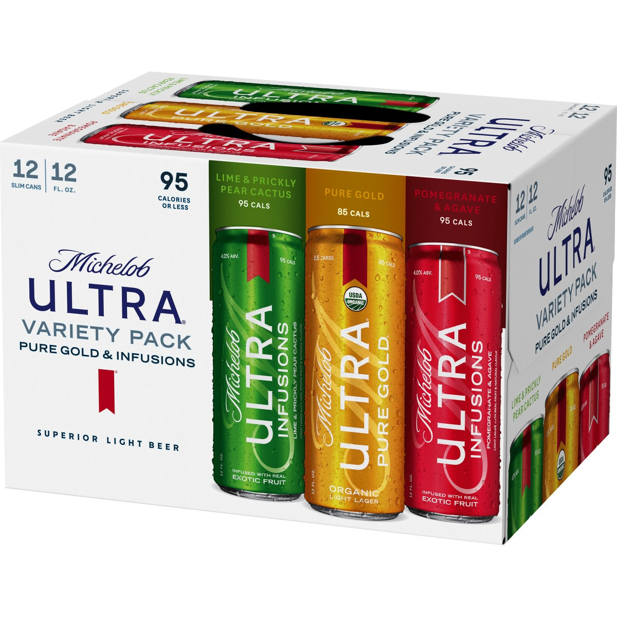MICHELOB ULTRA ORGANIC VARIETY PACK PURE GOLD & INFUSIONS SUPERIOR LIGHT BEER 12X12OZ CAN