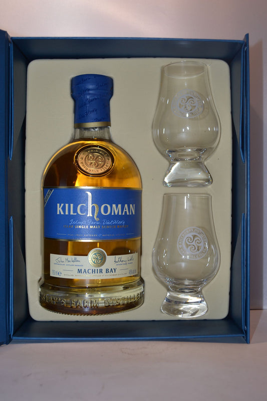 KILCHOMAN SCOTCH SINGLE MALT THE MACHIR BAY GFT PK W/ GLASSES 92PF 750ML Spirits