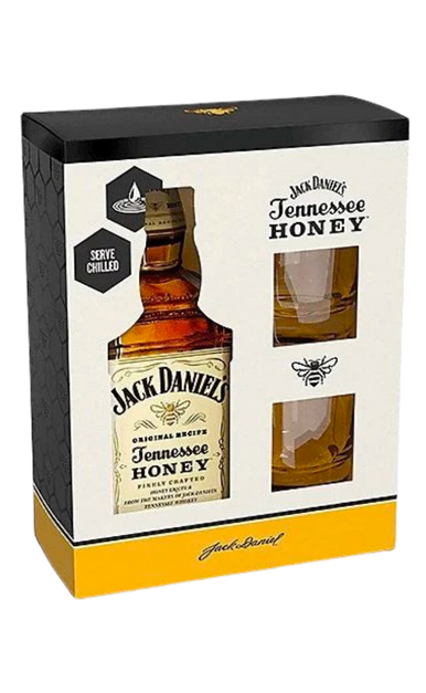 JACK DANIELS WHISKEY HONEY TENNESSEE GFT PK W/ 2 GLASSES 750ML LIQ