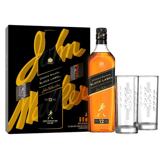 JOHNNIE WALKER SCOTCH BLENDED BLACK LABEL GFT PK W/ HIGHBALL GLASS 750ML - Remedy Liquor 