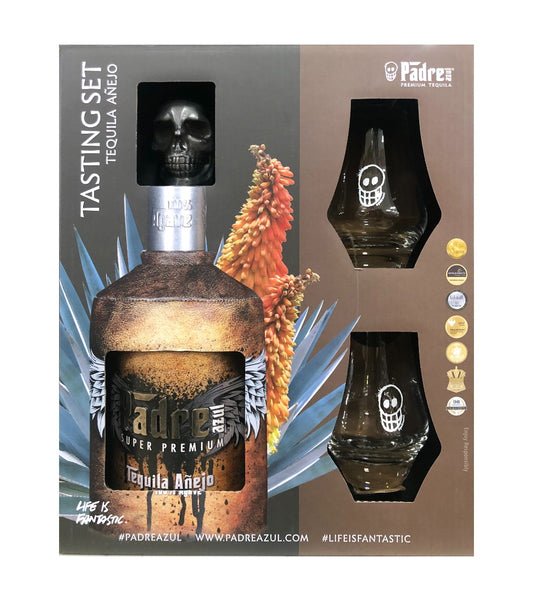 PADRE AZUL TEQUILA ANEJO SUPER PREMIUM GIFT PACK W/ 2 GLASSES 750ML - Remedy Liquor