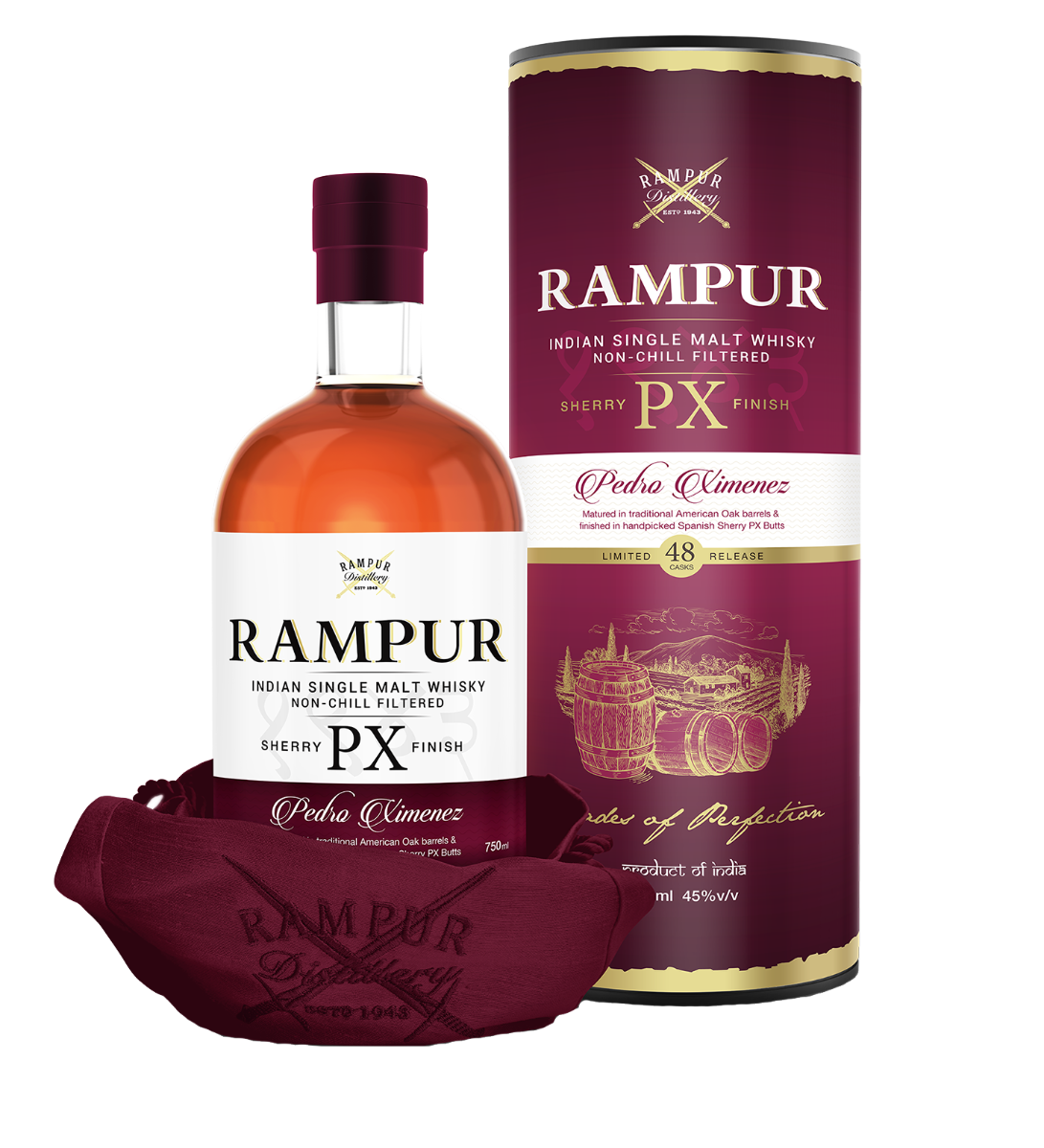 RAMPUR WHISKEY SINGLE MALT SHERRY PX FINISH LIMITED 48 CASK RELEASE INDIA 750ML - Remedy Liquor