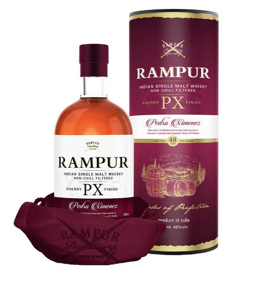 RAMPUR WHISKEY SINGLE MALT SHERRY PX FINISH LIMITED 48 CASK RELEASE INDIA 750ML Spirits