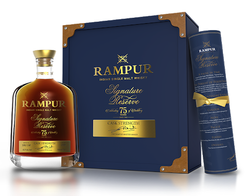 RAMPUR WHISKEY SINGLE MALT SIGNATURE RESERVE CASK STRENGTH 75TH ANNIVERSARY INDIA 750ML Spirits