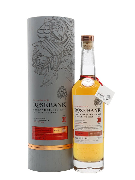 ROSEBANK SCOTCH SINGLE MALT LOWLAND TRIPLE DISTILLED RELEASE 1 BOTTLED IN 2020 30YR Spirits