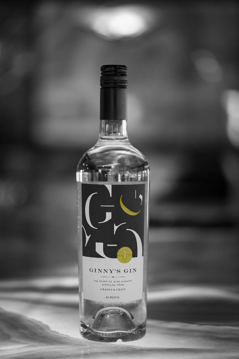 GINNYS GIN DISTILLED FROM GRAPES AND GRAIN CALIFORNIA 750ML