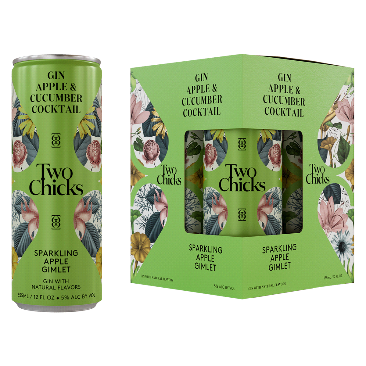 TWO CHICKS GIN APPLE GIMLET COCKTAIL SPARKLING 4X12OZ CANS