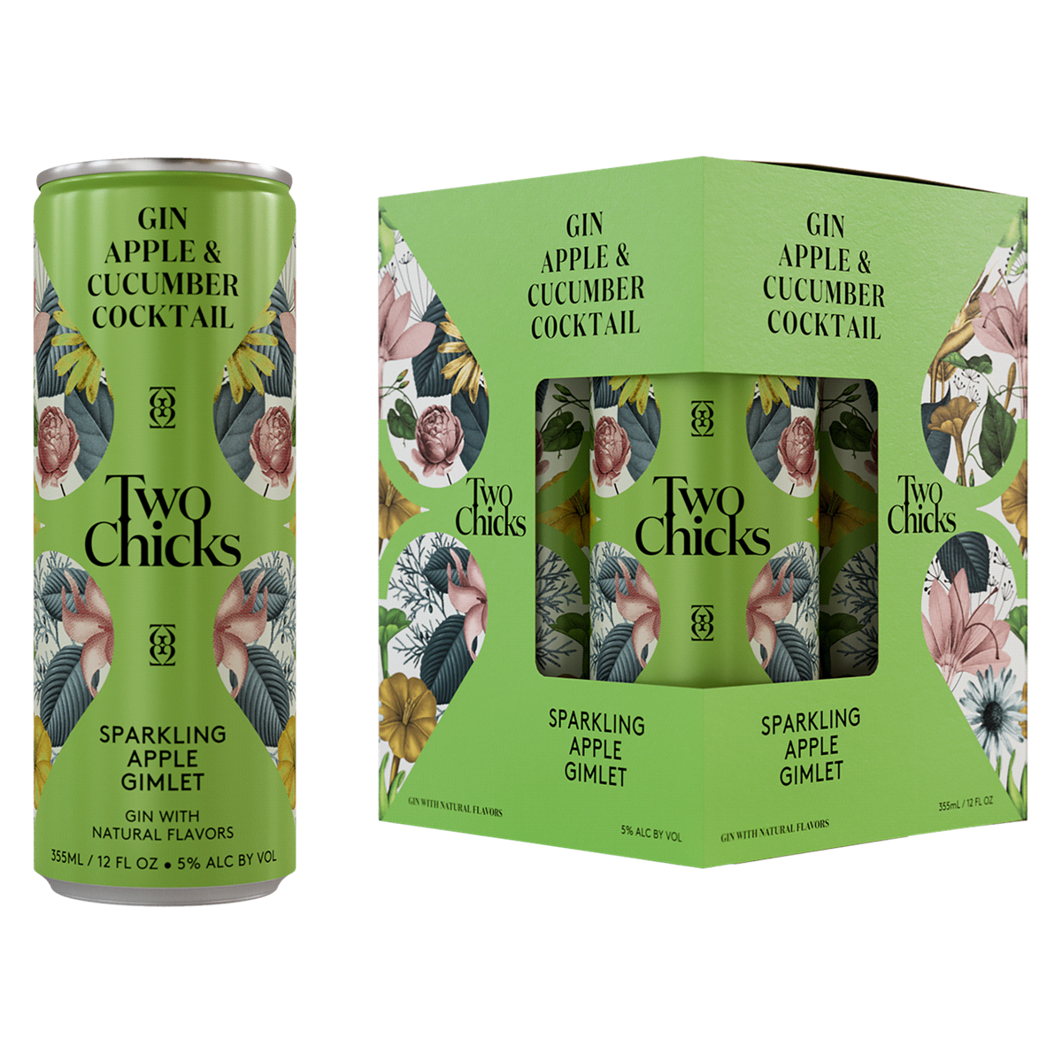 TWO CHICKS GIN APPLE GIMLET COCKTAIL SPARKLING 4X12OZ CANS Spirits