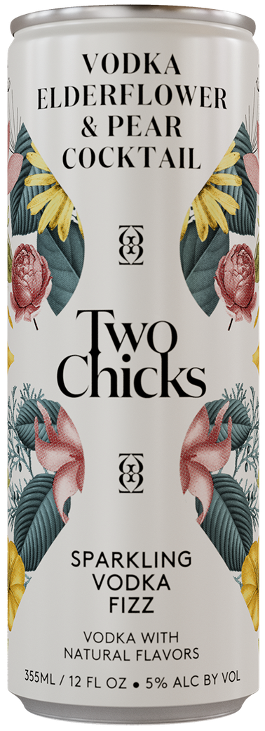 TWO CHICKS VODKA ELDERFLOWER & PEAR COCKTAIL SPARKLING VODKA FIZZ 4X12OZ CANS Spirits