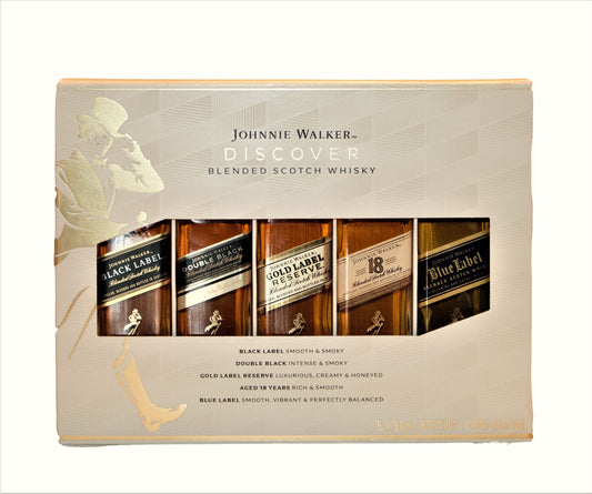 JOHNNIE WALKER DISCOVERY PACK SCOTCH BLENDED (BLACK, DOUBLE, GOLD, 18YR, BLUE) 5X50ML Spirits