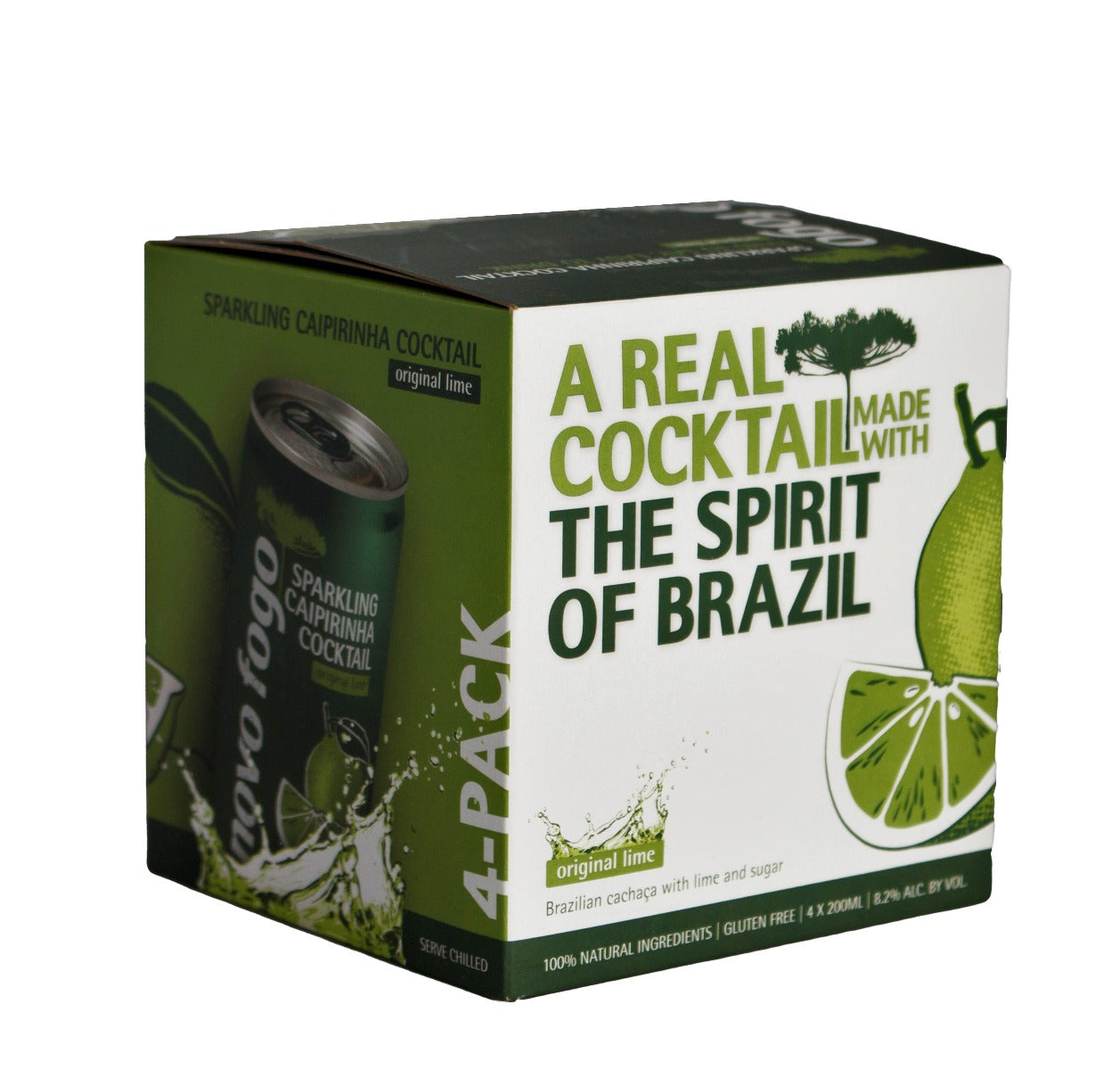 NOVO FOGO CAIPIRINHA SPARKLING COCKTAIL ORIGINAL LIME BRAZIL 4X200ML Spirits